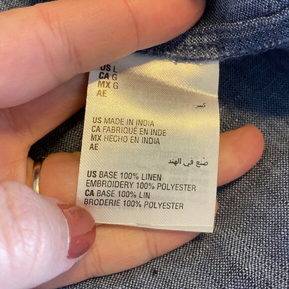 Puff Sleeve Blue Linen Top with Embroidered Flowers - Picture 6 of 8